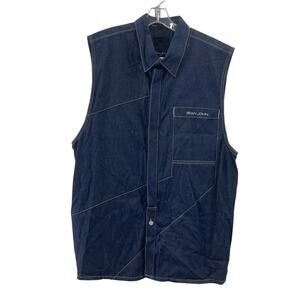 Sean John Denim Blue Cotton Biker Moto Urban Y2k Vest 2XL Preowned Men's